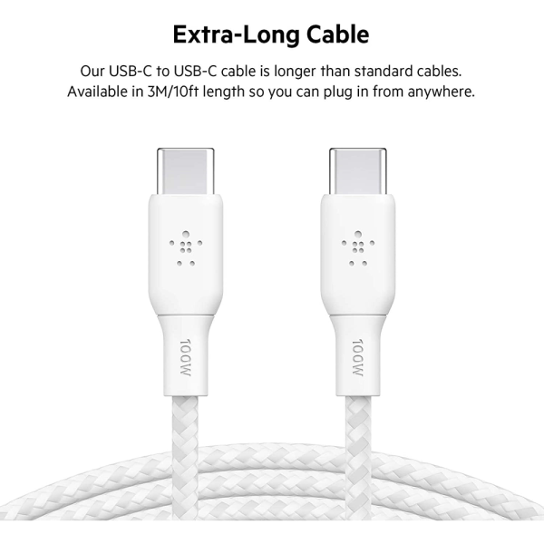 Belkin Braided Usbc To C 2.0 100W Cable 3M White Discount