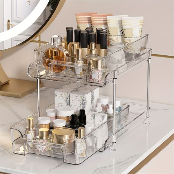 2 tier transparent pull-out tray organiser For Cheap