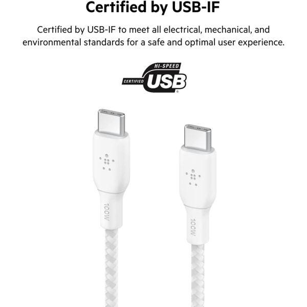 Belkin Braided Usbc To C 2.0 100W Cable 3M White Discount