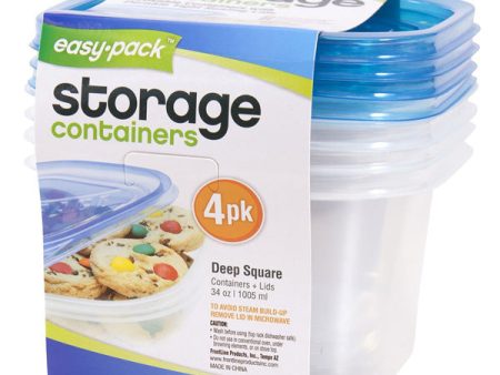 EASY PACK - Deep Square Plastic Food Storage Containers - 4-Pack (34 oz. 1005 ml) on Sale